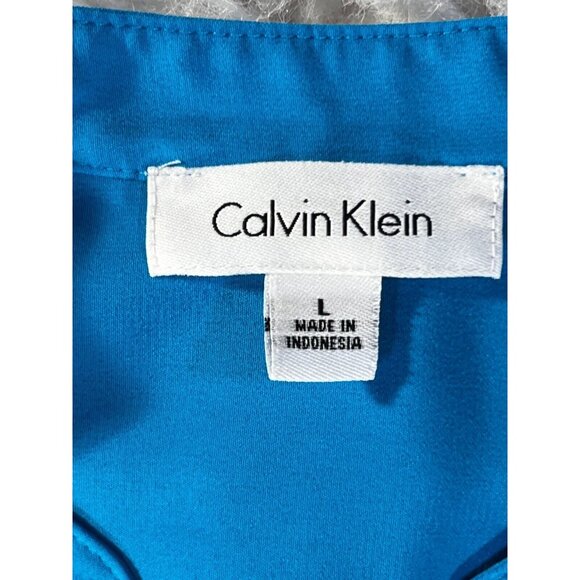 Calvin Klein Blouse Womens Lg Turquiose Blue Pockets Button Sleeveless Stretch - Picture 4 of 8